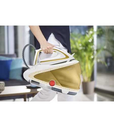 Statie de calcat Tefal Pro Express Ultimate Care GV9581E0, 2600W, capacitate rezervor 1.9L, 8 bari, jet de abur 600g/min, abur variabil 180g/min, timp de incalzire 2 min, Auriu