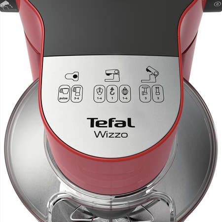 Robot de bucatarie Tefal Wizzo QB307538, 700 W, 4 l, Functie pulse, Mixer, Carlig pentru aluat, Rosu