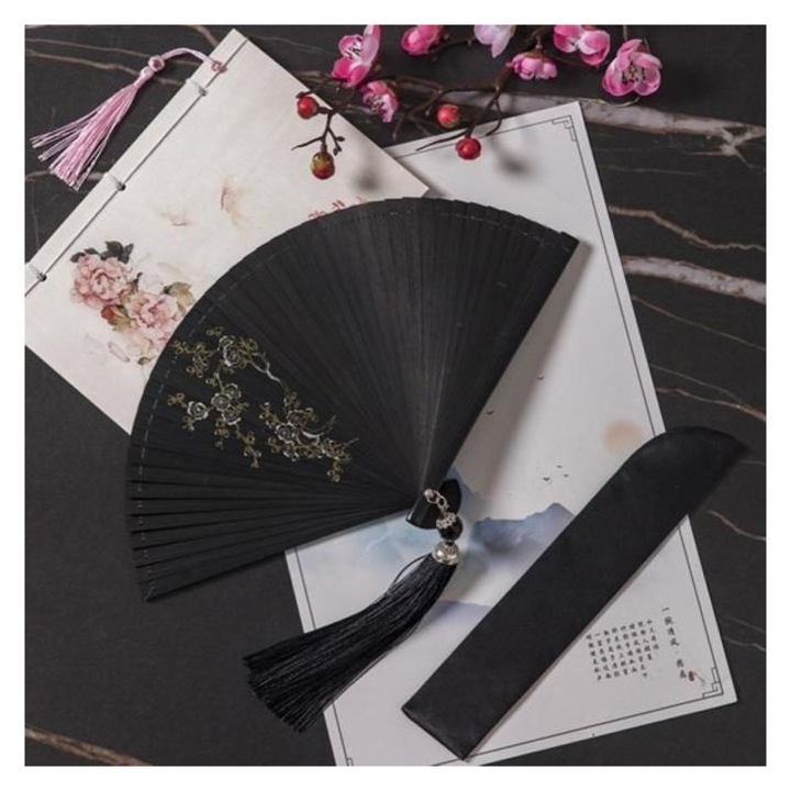 Evantai pliabil bambus negru stil chinezesc japonez portabil 25x30cm