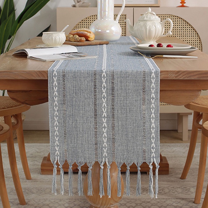 Carmdering Boho asztalterítő 13x72 hüvelyk olívazöld khaki fehér