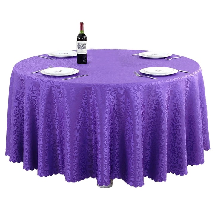 YANYXR kerek jacquard poliészter asztalterítő, lila, 180cm, vízálló
