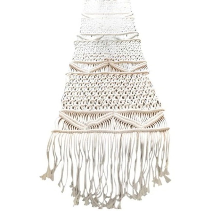 YANYXR makramé asztalterítő, pamut, bézs, 35x180cm, boho, kézműves