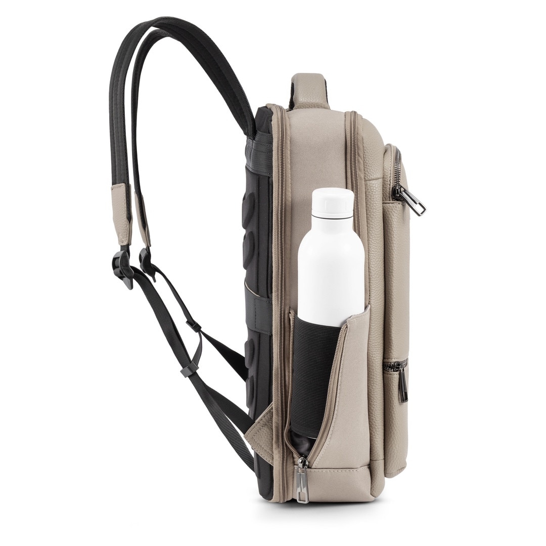 Rucsac Pentru Laptop, James Hawk, City Backpack, 20L 40x30x17 cm, Bej Gri, Piele Ecologica Si Nylon, Laptop 16 Inch, Bagaj De Mana Zbor Ryanair Wizz Air, Port Usb Si Usb-C, Protectie RFID, Impermeabil, Antifurt, Rucsac Business Elegant, Premium, Voiaj