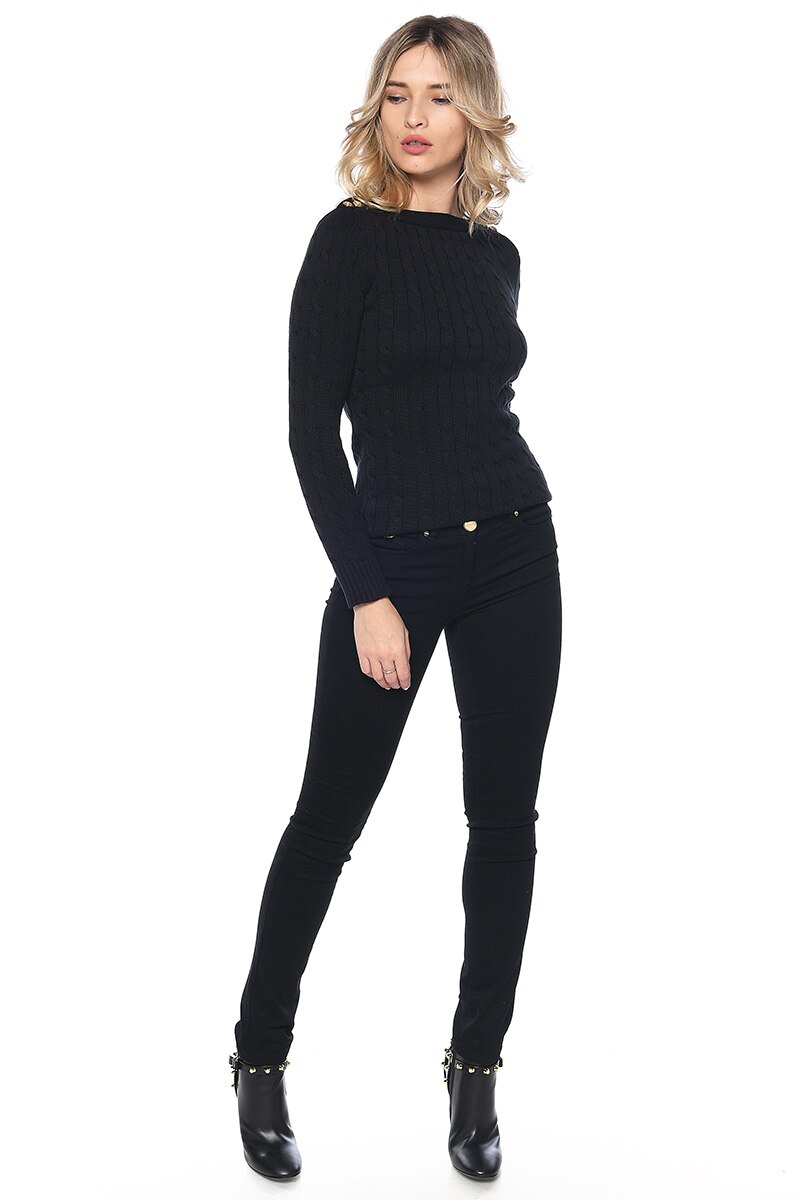 Pulover din bumbac Lauren Collection, Negru