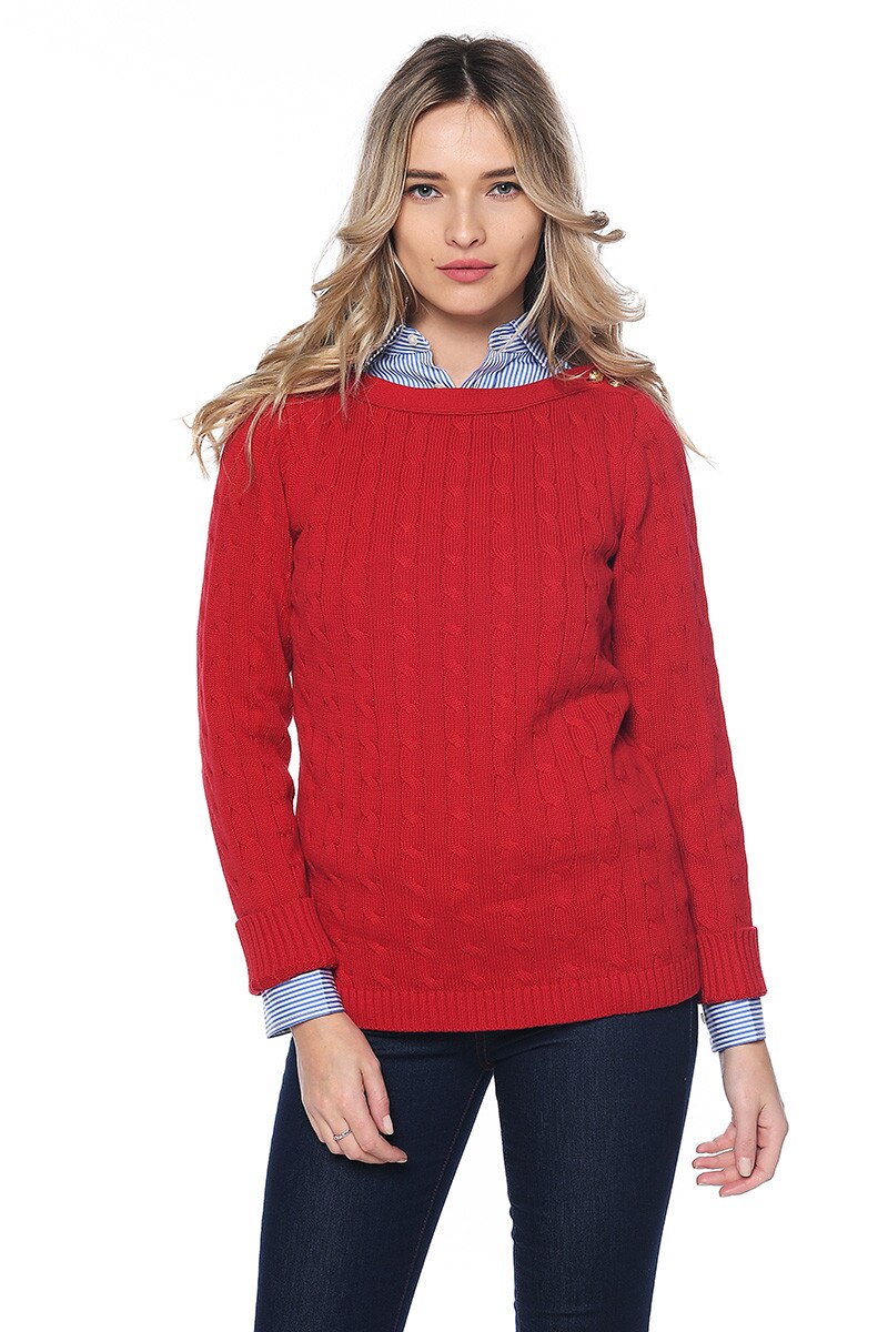 Pulover din bumbac Lauren Collection, Rosu