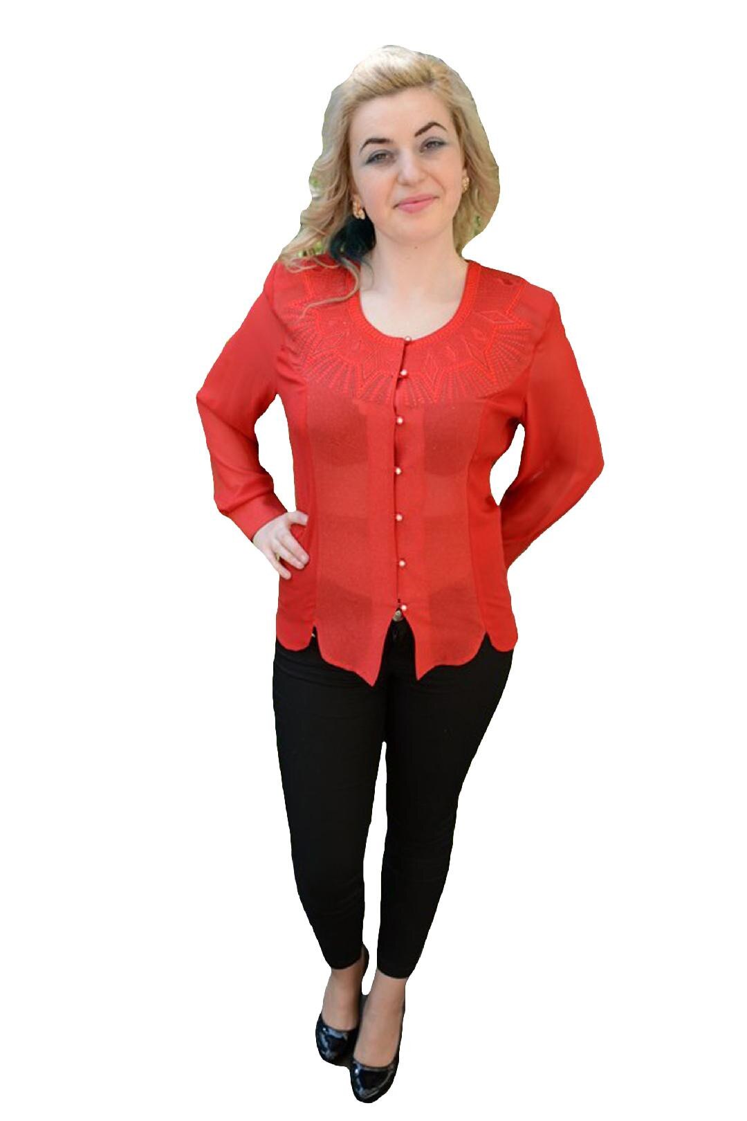 Bluza rafinata de ocazie, design brodat la decolteu,masura mare,D&J Exclusive, Rosu