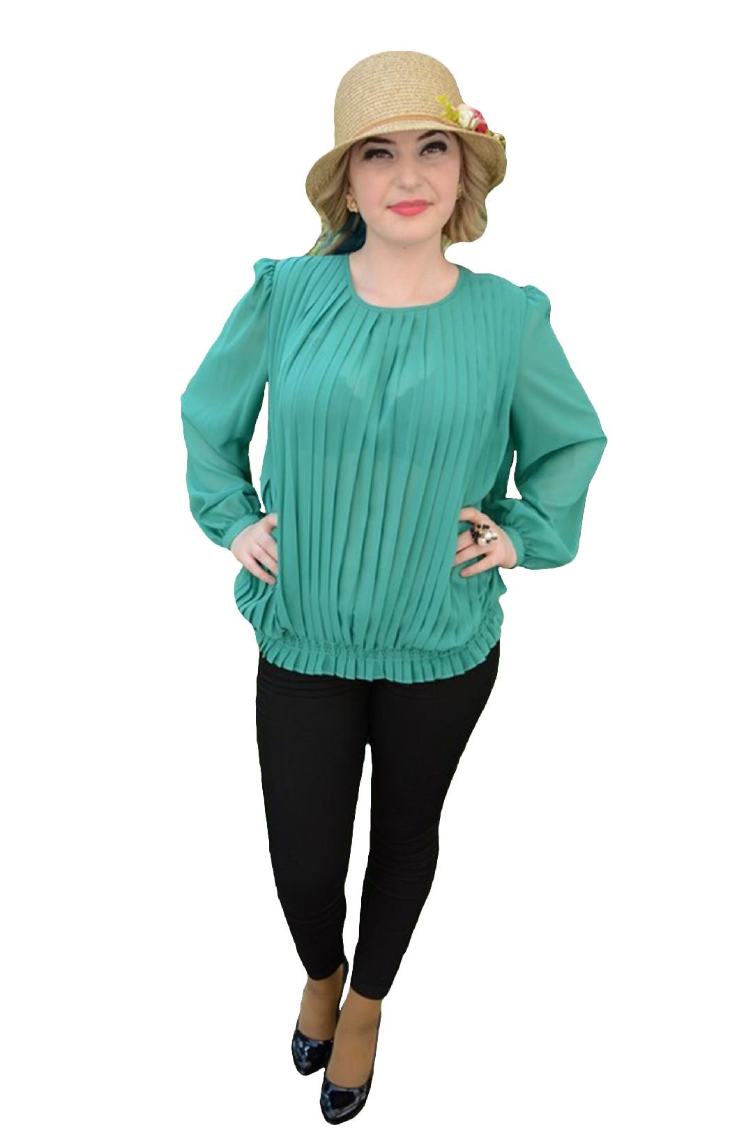 Bluza plisata de vara, D&J Exclusive, Turcoaz