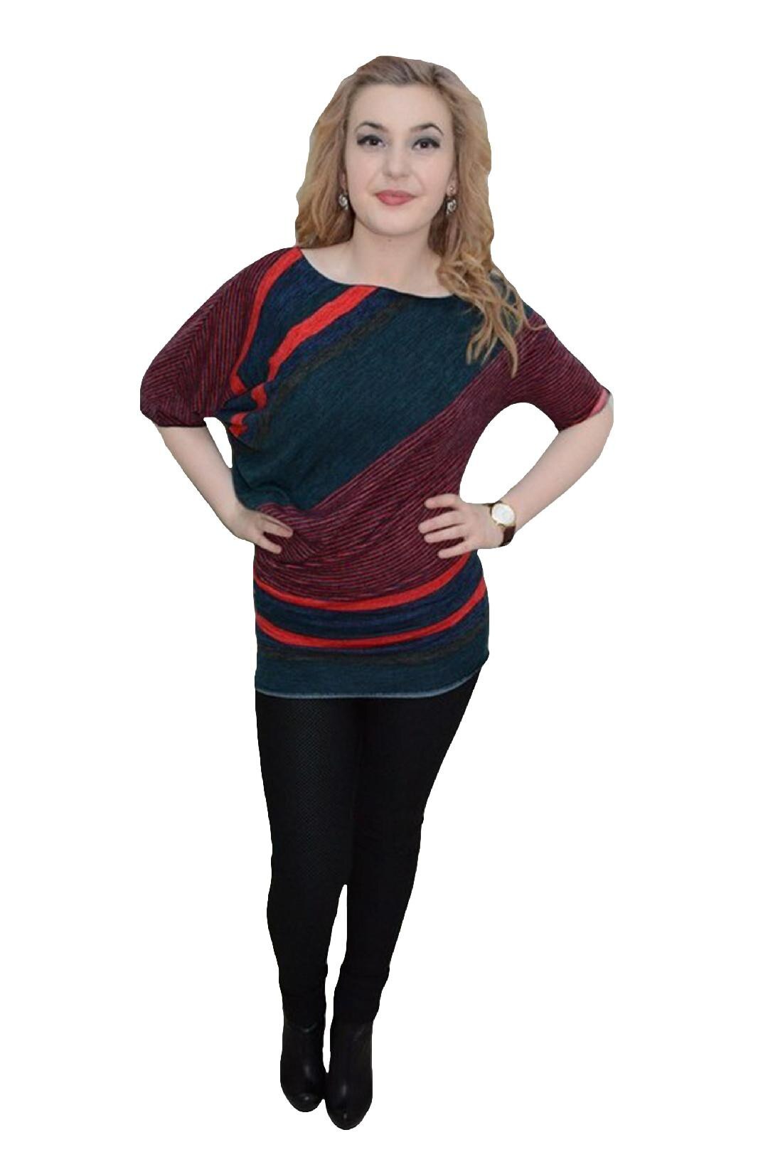 Bluza cu design deosebit, D&J Exclusive,, Bleumarin/Rosu