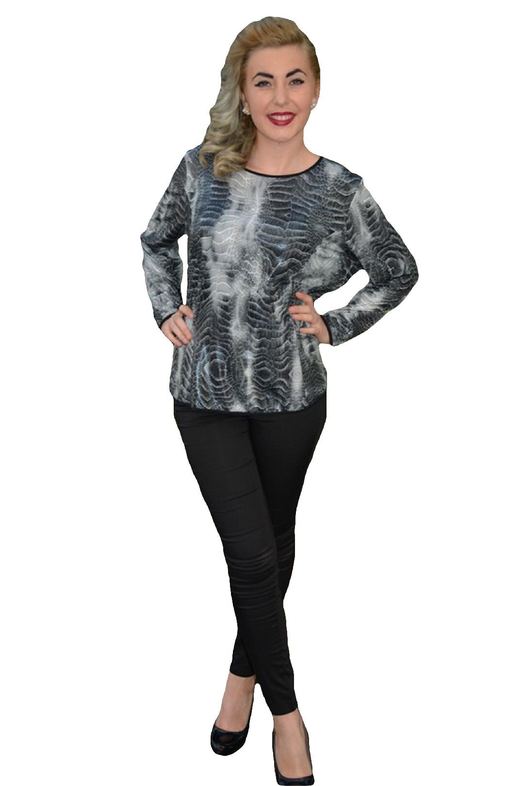 Bluza casual cu imprimeu de trandafiri, D&J Exclusive, Negru/Gri