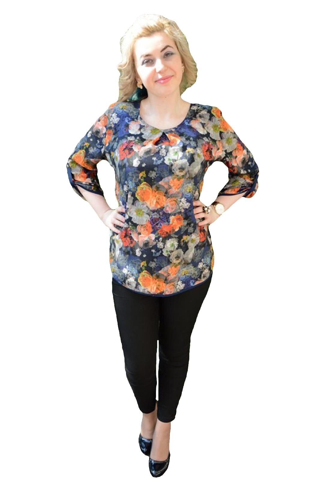 Bluza cu imprimeu de flori,masura mare,D&J Exclusive, Albastru marin