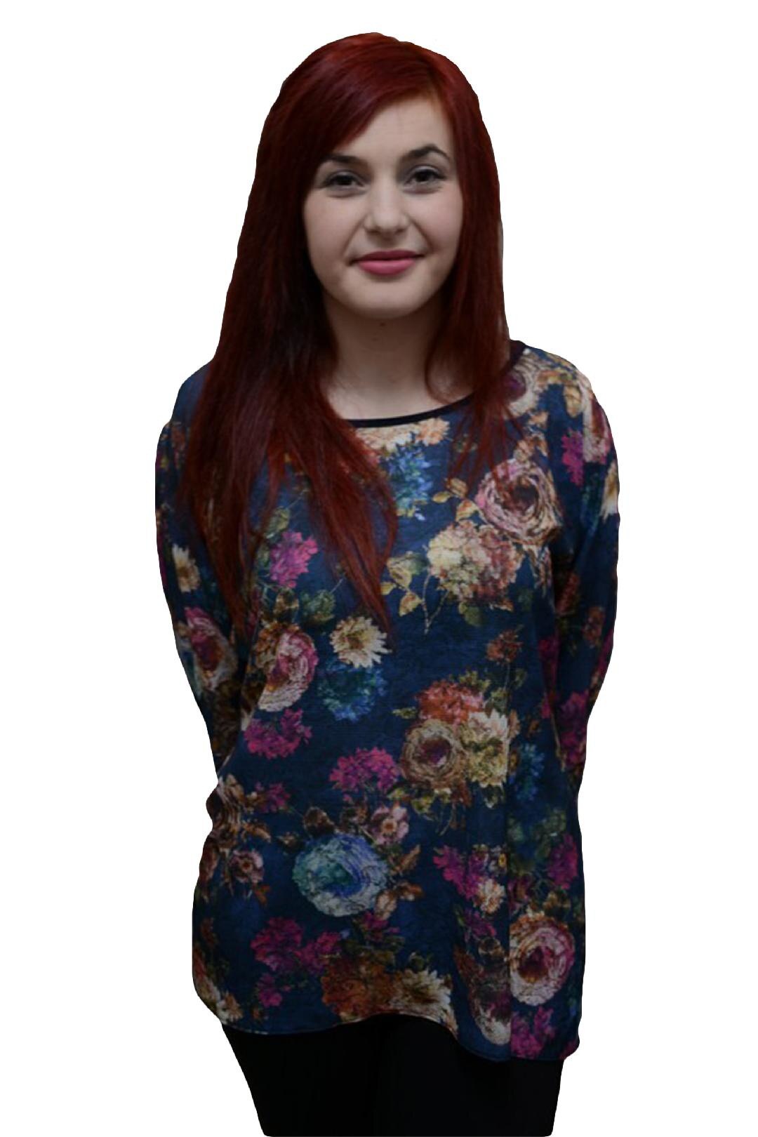 Bluza rafinata cu imprimeu floral multicolor,masura mare,D&J Exclusive,, Albastru marin