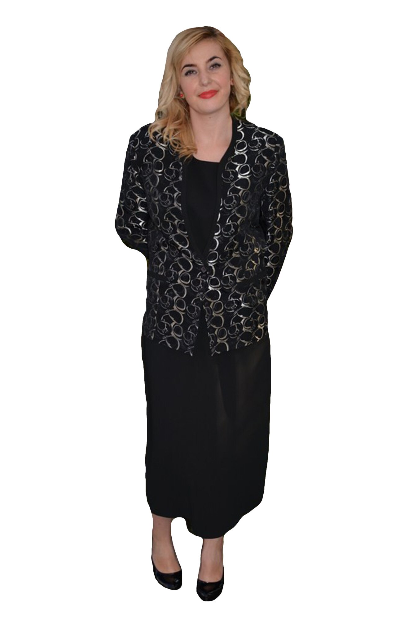 Costum de ocazie, format din trei piese, D&J Exclusive, Negru-Argintiu, 44