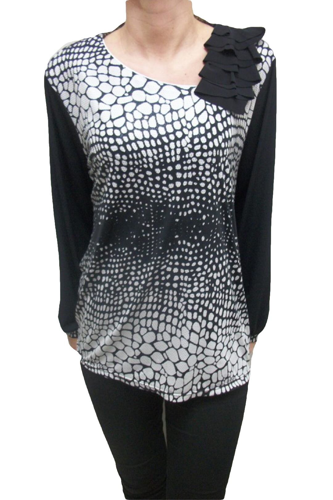 Bluza de ocazie cu imprimeu,D&J Exclusive, Negru/Alb, 48