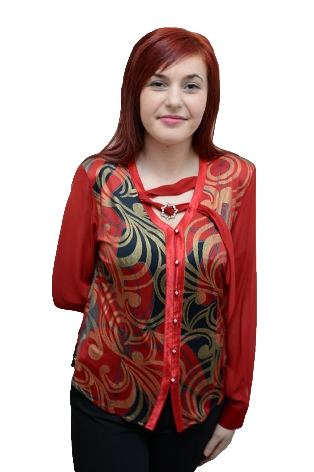 Bluza de ocazie cu nasturi in fata, D&J Exclusive, Rosu