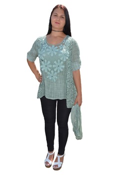 Bluza vaporoasa de vara, brodata, aspect creponat, D&J Exclusive, Verde Bluza vaporoasa de vara, brodata, aspect creponat, D&J Exclusive, Verde