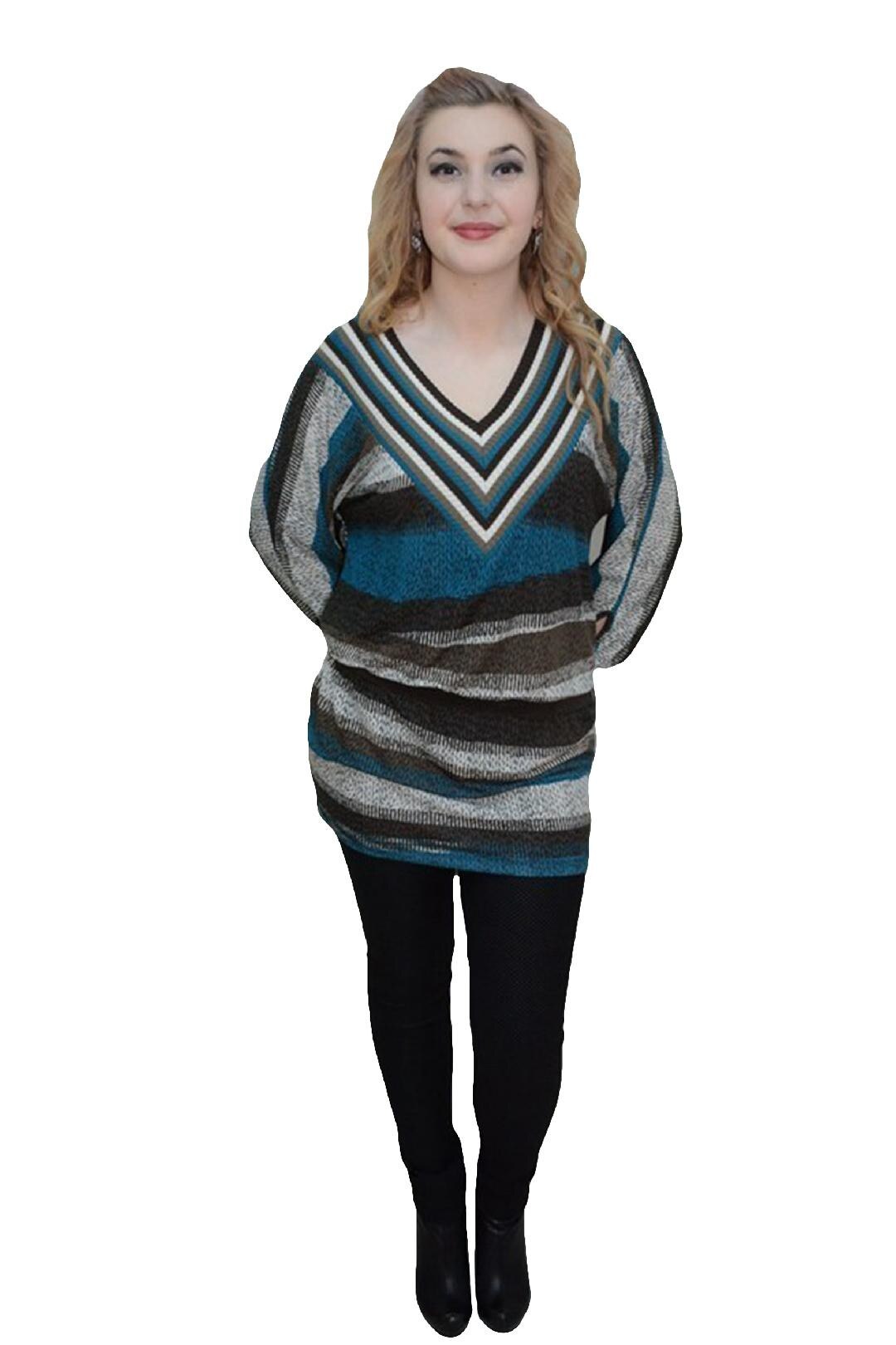 Bluza deosebita, imprimeu dungat fin,masura mare, D&J Exclusive, Gri