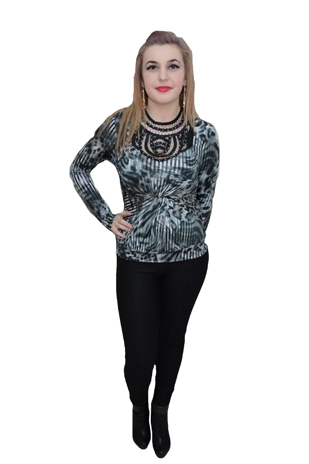 Bluza rafinata maro cu imprmeu, D&J Exclusive, Gri