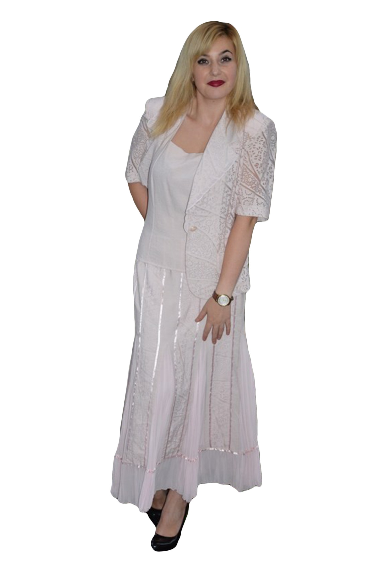 Costum de ocazie,cu imprimeu deosebit in tesatura , D&J Exclusive, Roz