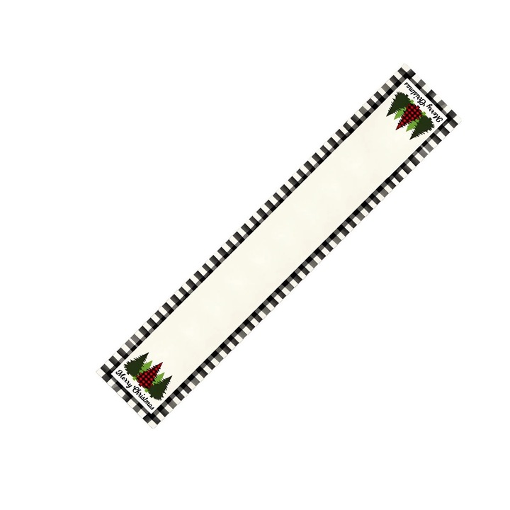 YANYXR asztali futó lenből, ünnepi karácsonyi mintával fenyőfákkal és kockás szegéllyel, többszínű, 2 db-os szett, 183 x 33 cm