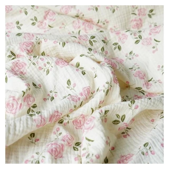 Anyag: pamut textil, rózsaszín rózsa mintás, 135x50cm