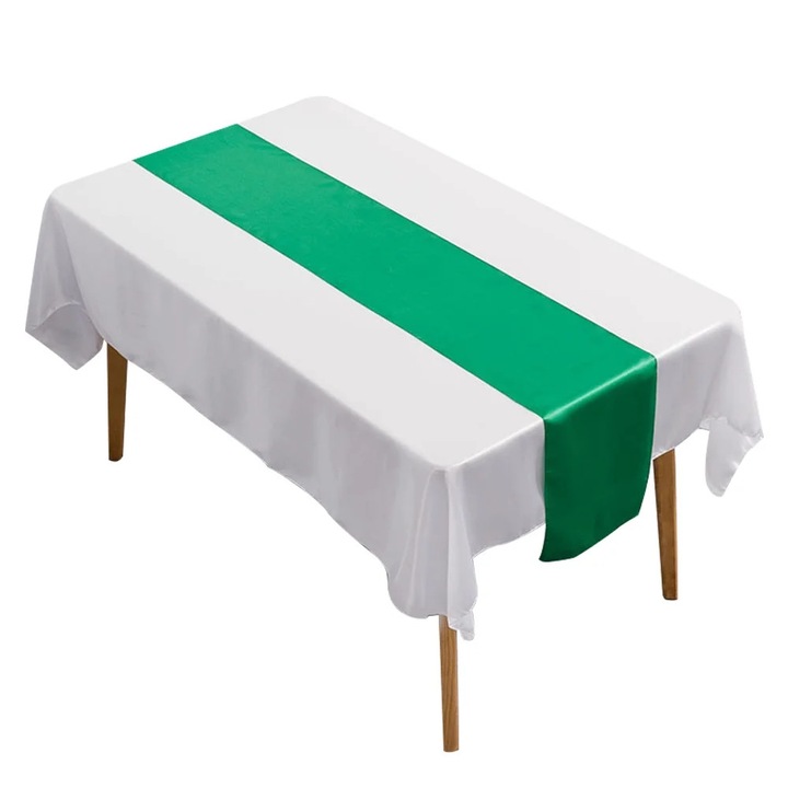 YANYXR zöld szatén asztali futó szett, 10 db, 30x275cm