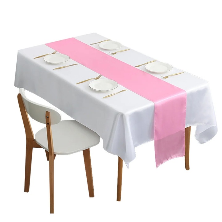 YANYXR sötét rózsaszín szatén asztali futó szett, 10 db, 30x275cm
