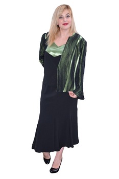 Costum elegant cu insertii de saten , D&J Exclusive, Verde, 48 Costum elegant cu insertii de saten , D&J Exclusive, Verde, 48