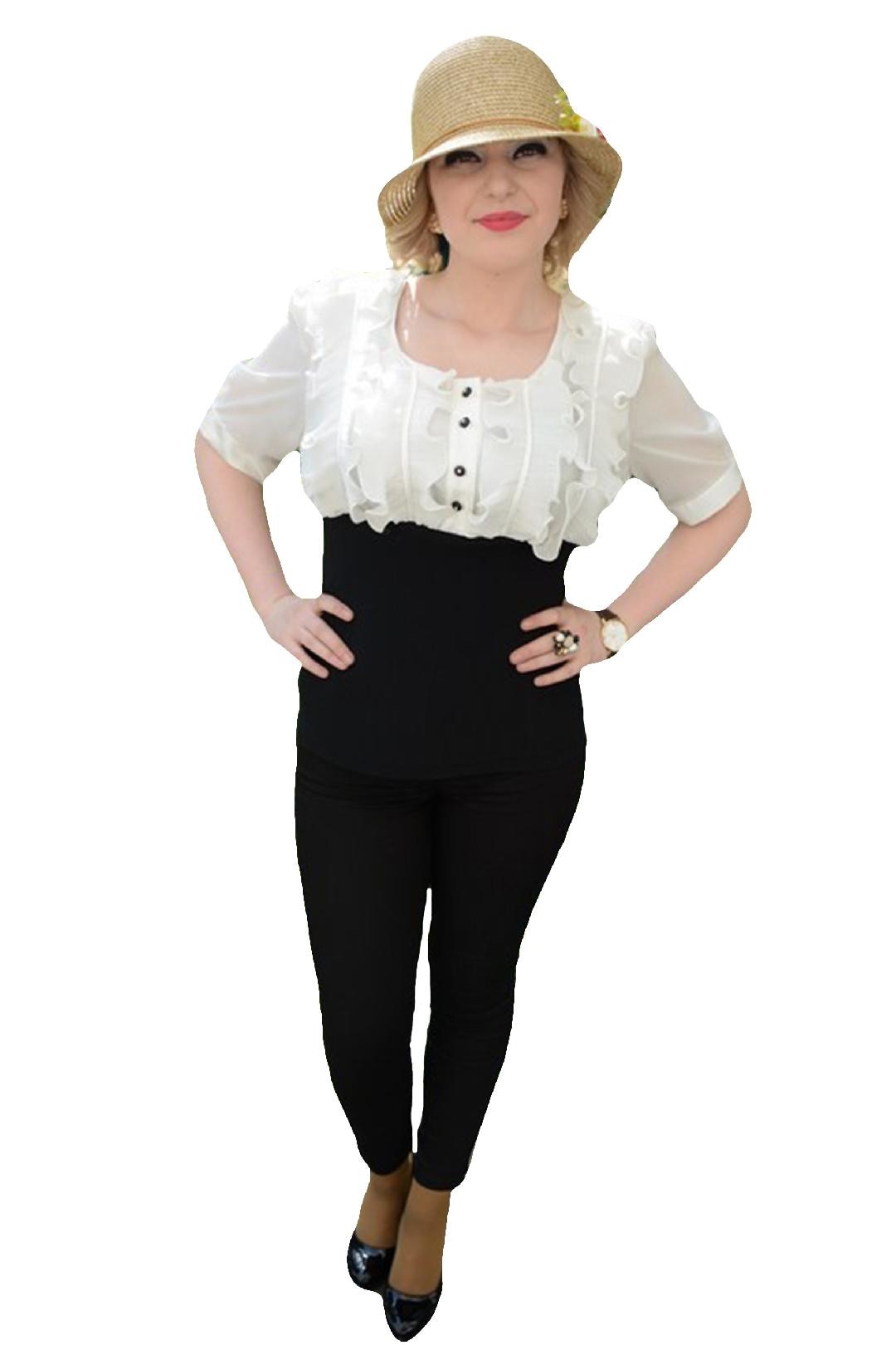 Bluza de ocazie, design elegant, masura mare, D&J Exclusive, Alb/Negru