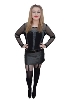 Fusta scurta, moderna cu centura lucioasa, D&J Exclusive, Gri Fusta scurta, moderna cu centura lucioasa, D&J Exclusive, Gri