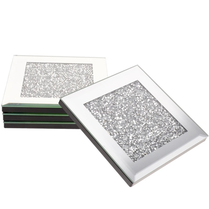 YANYXR 4 db-os poháralátét készlet, üveg, ezüst, 10x10x0.7cm