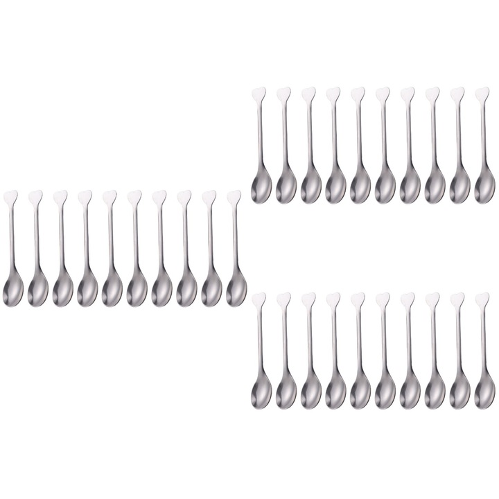 Set 36 linguri inox YANYXR, maner inima, argintiu, 11.5x2x0.5cm