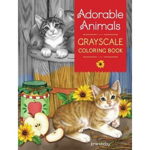 Adorable Animals Grayscale Coloring Book, Jane Maday (Author)