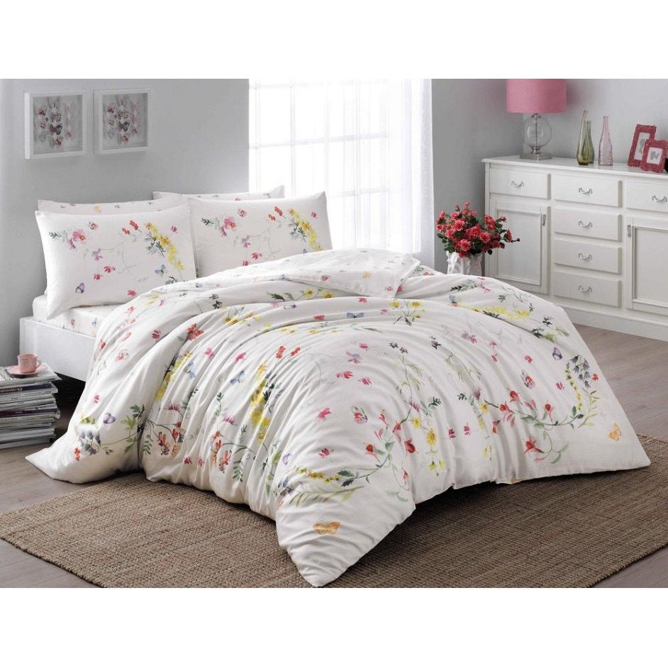 Lenjerie Home Decoration Alb cu model flori 230x260 cm