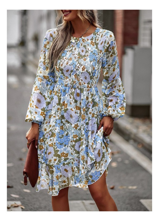 Rochie femei maneca lunga imprimeu multicolor
