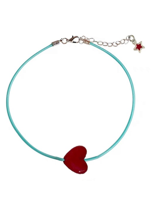 Colier choker inima rosie, aliaj, reglabil, femei