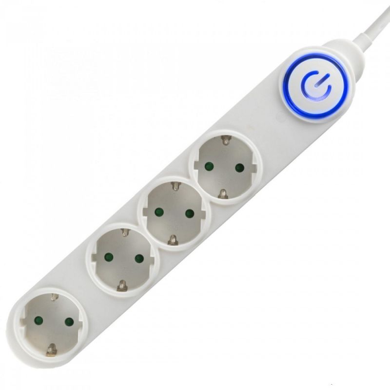 Prelungitor, 4 prize, comutator de picior, protectie copii, 1.5m, alb, Home
