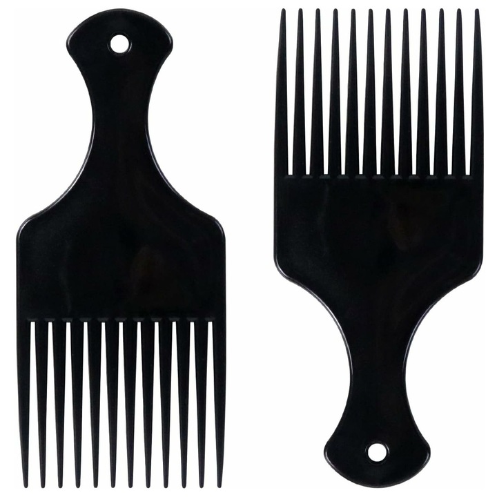 Set 2 piepteni afro, plastic negru, 16.5x7.5cm, dinte lat