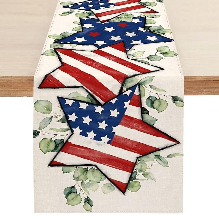 Asztalterítő, 13x72 hüvelyk, zöld, csillagok, textil anyag