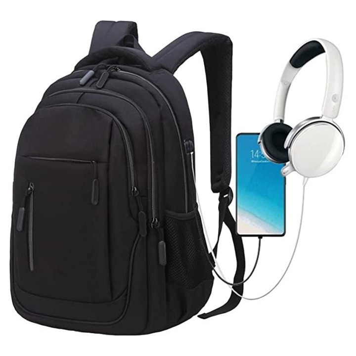 Rucsac laptop business, capacitate mare, port USB, negru, 17.3 inch