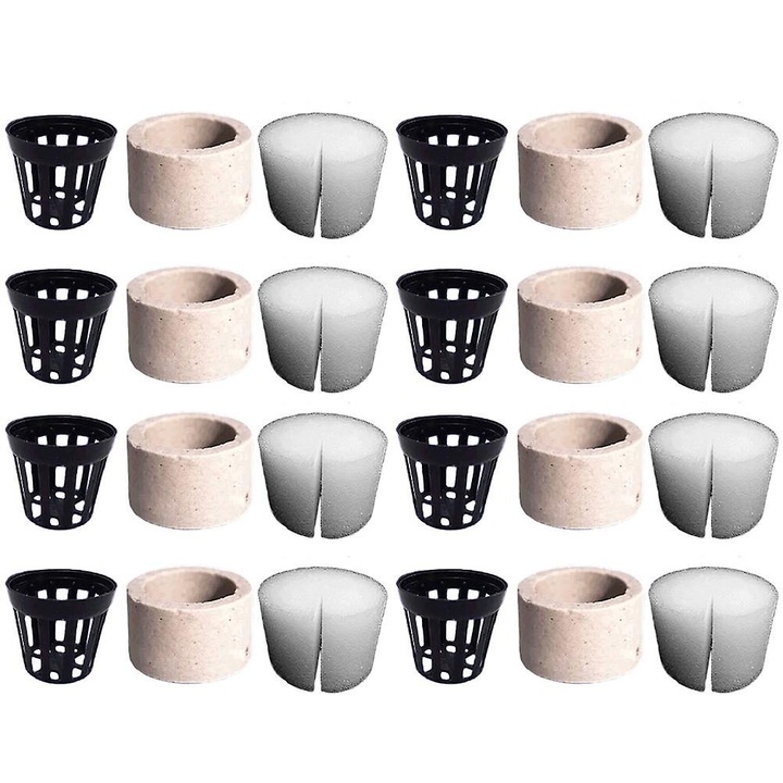 Set suport plante acvariu, 8 inele, bureti si cosuri, 4.5x4.5x2.7cm, multicolor