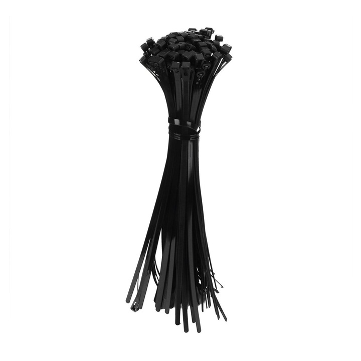Set 100 cleme cablu nailon reutilizabile negre 7.2mmx400mm