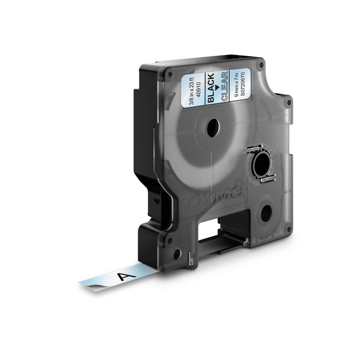 Etichete autocolante, DYMO 40910, LabelManager D1, 9mm x 7m, negru/transparent, S0720670
