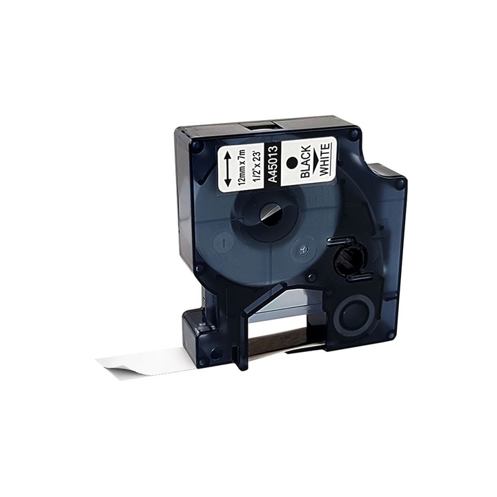 Etichete compatibile 12mm x 7m negru/alb Dymo S0720530 45013, pentru gama Dymo Labelamanger si Aimo D1600