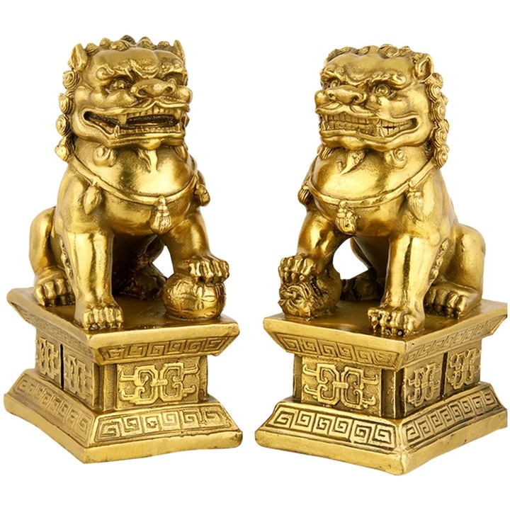 Statueta leu rasina YANYXR, auriu, 10x6.5x4.5cm, set 2 bucati