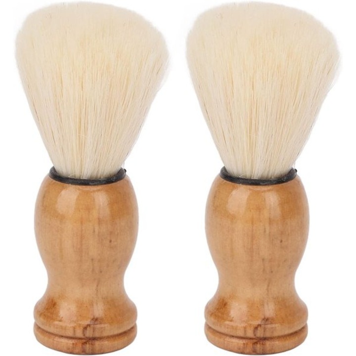 Set 2 pensule de barbierit, manere lemn, par sintetic, compact, usor, pentru acasa si calatorii