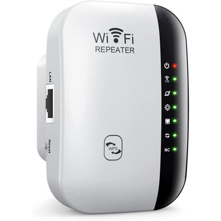 Компактен безжичен WiFi повторител 300 Mbps бял