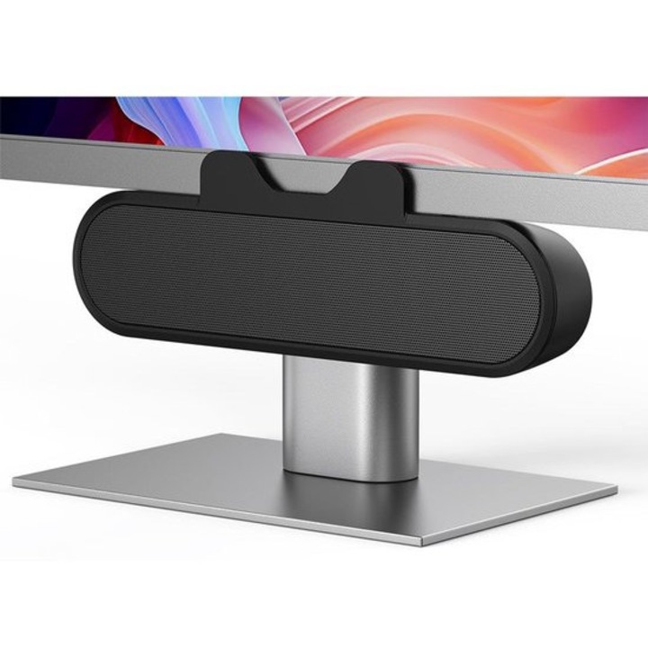 Mini soundbar, negru, compact, 10cm, USB-A/USB-C