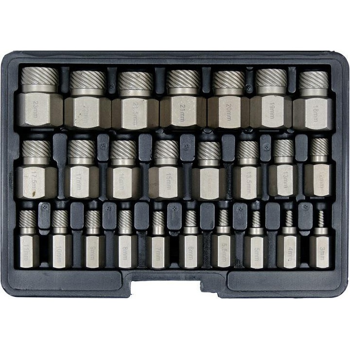 Set 25 extractoare suruburi Yato, otel CrMo, valiza plastic, universal