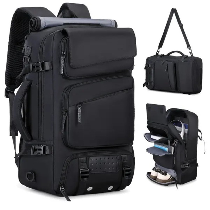 Rucsac laptop 17,3 inch, compartiment pentru incaltaminte, negru, ajustabil, convertibil