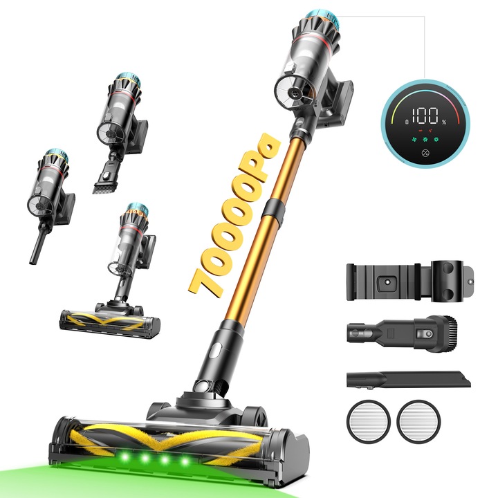 Aspirator vertical fara fir Vactidy V14 Pro, 70000PA/600W/60Min，LED-Display